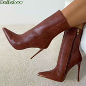 Ženske modne čizme velikih veličina Ženske salonke Kratke gležnjače Proljetna moda 2022. Tanke ženske čizme na visoke potpetice na špicasti vrh