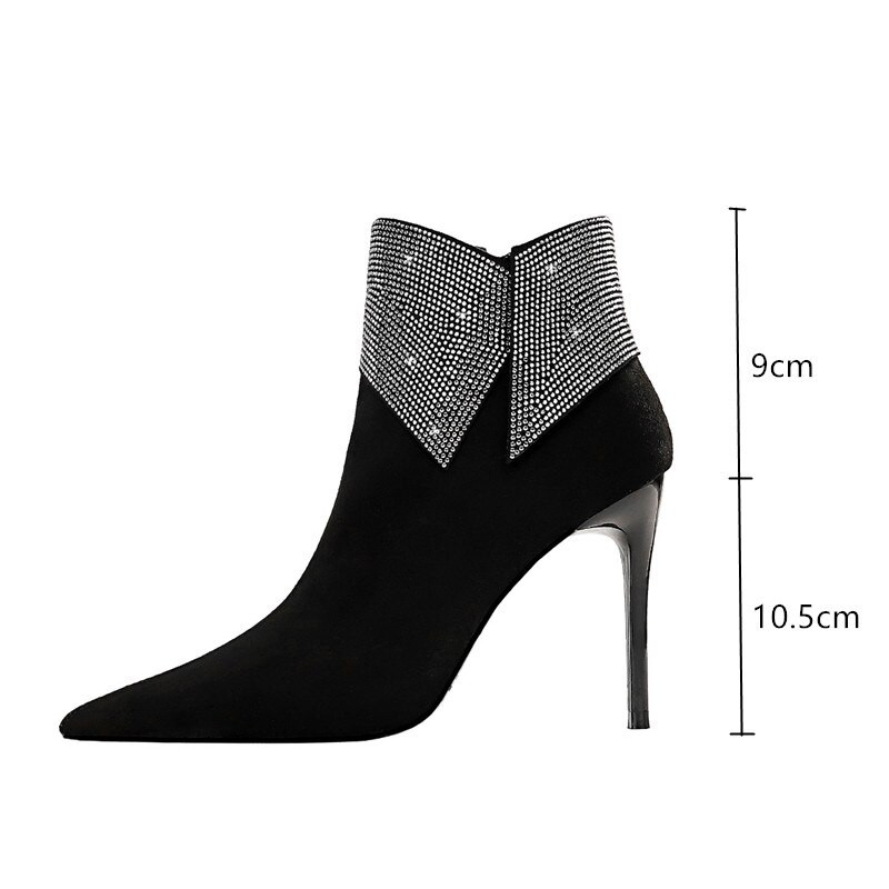 Μόδα ψεύτικο σουέτ γυναικεία μποτάκια Κομψά μύτρα στιλέτο με τακούνι Φθινοπωρινό Χειμώνα Γυναικεία παπούτσια Γυναικεία παπούτσια Ψηλοτάκουνα Κοντές μπότες