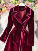 Κομψό γυναικείο παλτό Φθινοπωρινό χειμερινό βελούδινο κοστούμι με γιακά Φόρεμα μακρύ μέχρι τον αστράγαλο πάνω από το γόνατο Μόδα ιδιοσυγκρασία Μακριά καμπαρντίνα