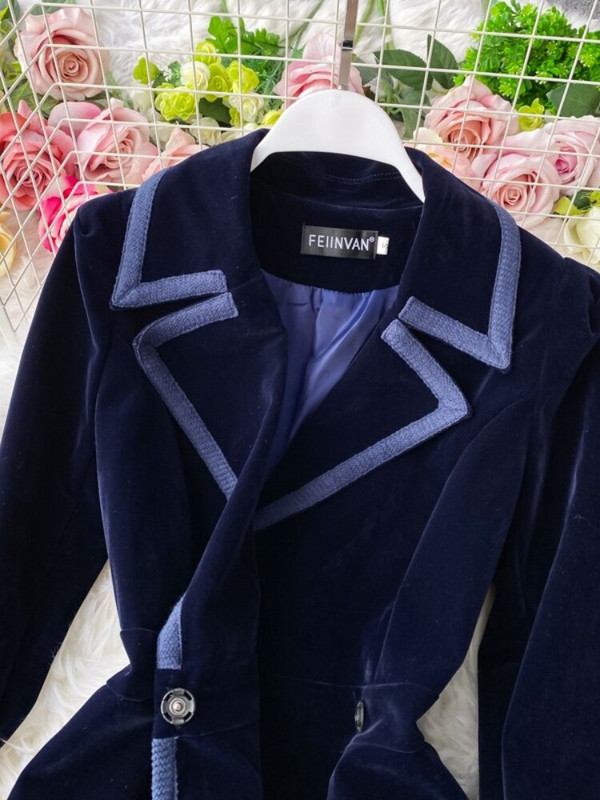 Κομψό γυναικείο παλτό Φθινοπωρινό χειμερινό βελούδινο κοστούμι με γιακά Φόρεμα μακρύ μέχρι τον αστράγαλο πάνω από το γόνατο Μόδα ιδιοσυγκρασία Μακριά καμπαρντίνα