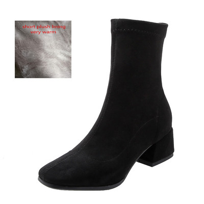 Sieviešu puszābaki 2022. gada rudens ziemas, pievelkams vidēja papēža kvadrātveida purngals, elastīgs ganāmpulks, ikdienas zābaki, sieviešu apavi, liela izmēra 42 43