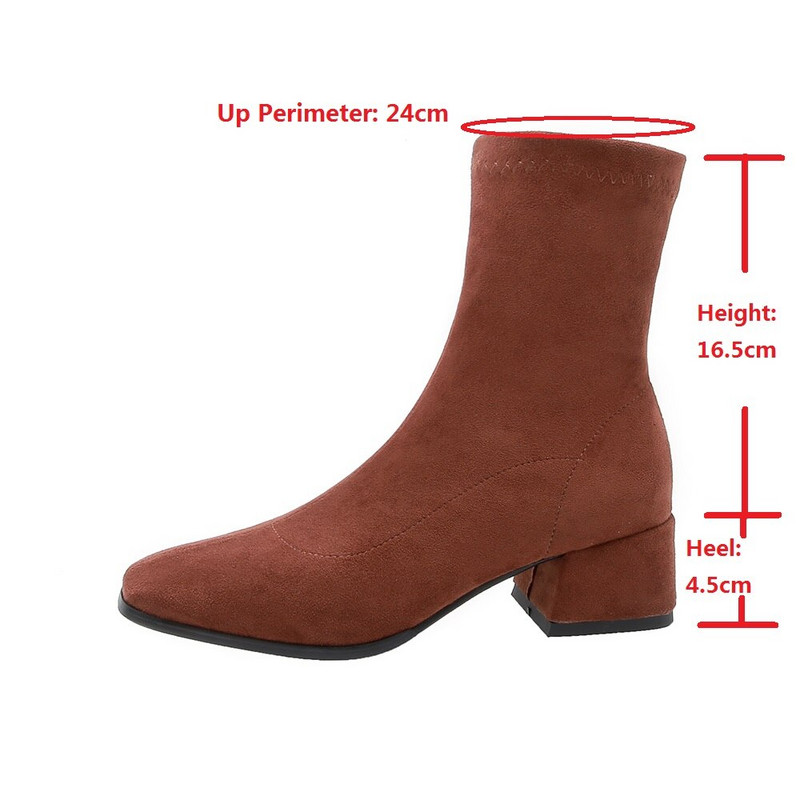 Sieviešu puszābaki 2022. gada rudens ziemas, pievelkams vidēja papēža kvadrātveida purngals, elastīgs ganāmpulks, ikdienas zābaki, sieviešu apavi, liela izmēra 42 43