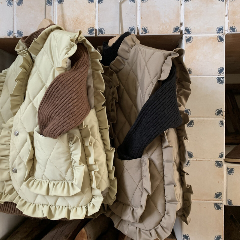 3761C Κοριτσίστικο γιλέκο Βαμβακερό παλτό 2022 Φθινόπωρο και Χειμώνας Νέα Κορεάτικη χαριτωμένη γλυκιά δαντέλα, βαμβακερή επένδυση, γιλέκο για κορίτσια ζεστό βαμβακερό γιλέκο