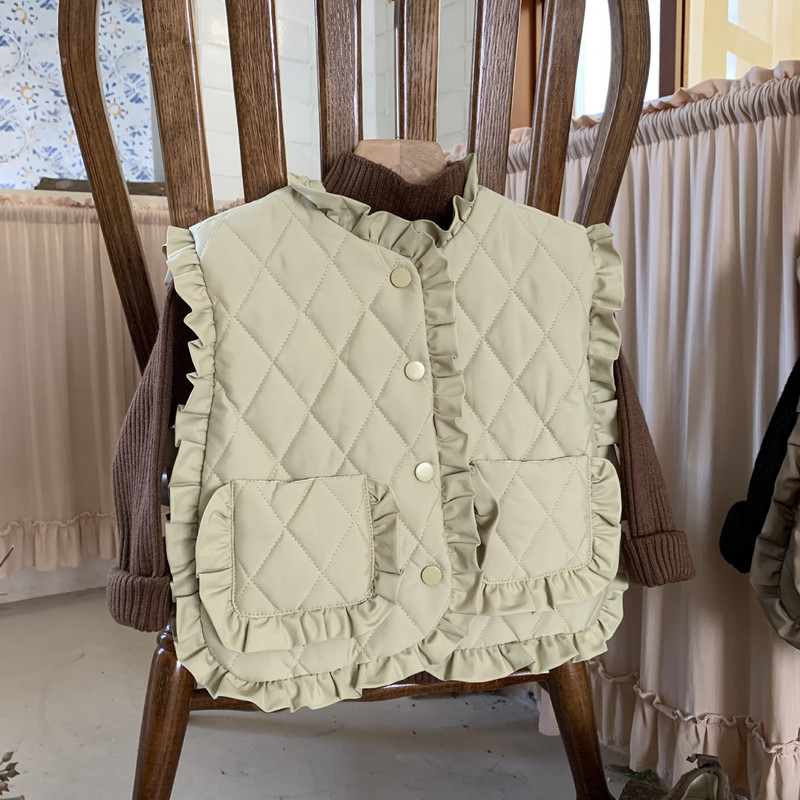 3761C Κοριτσίστικο γιλέκο Βαμβακερό παλτό 2022 Φθινόπωρο και Χειμώνας Νέα Κορεάτικη χαριτωμένη γλυκιά δαντέλα, βαμβακερή επένδυση, γιλέκο για κορίτσια ζεστό βαμβακερό γιλέκο