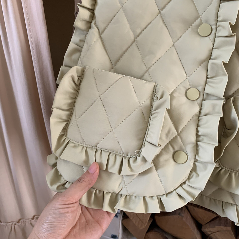 3761C Κοριτσίστικο γιλέκο Βαμβακερό παλτό 2022 Φθινόπωρο και Χειμώνας Νέα Κορεάτικη χαριτωμένη γλυκιά δαντέλα, βαμβακερή επένδυση, γιλέκο για κορίτσια ζεστό βαμβακερό γιλέκο