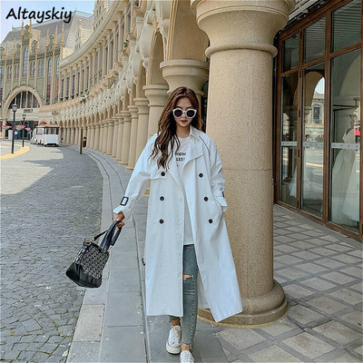Trench Žene dugih rukava Proljeće Modni Ležerni, jednobojni Jednobojni High Street Udobna gornja odjeća Ulzzang Vjetrovke Trendy