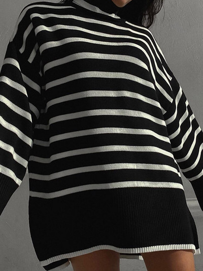 Ženski pulover s dolčevitom i velikim ovratnikom za zimu 2022. Ženski puloveri na pruge Topli džemper Debeli pulover za žene prekomjerne veličine