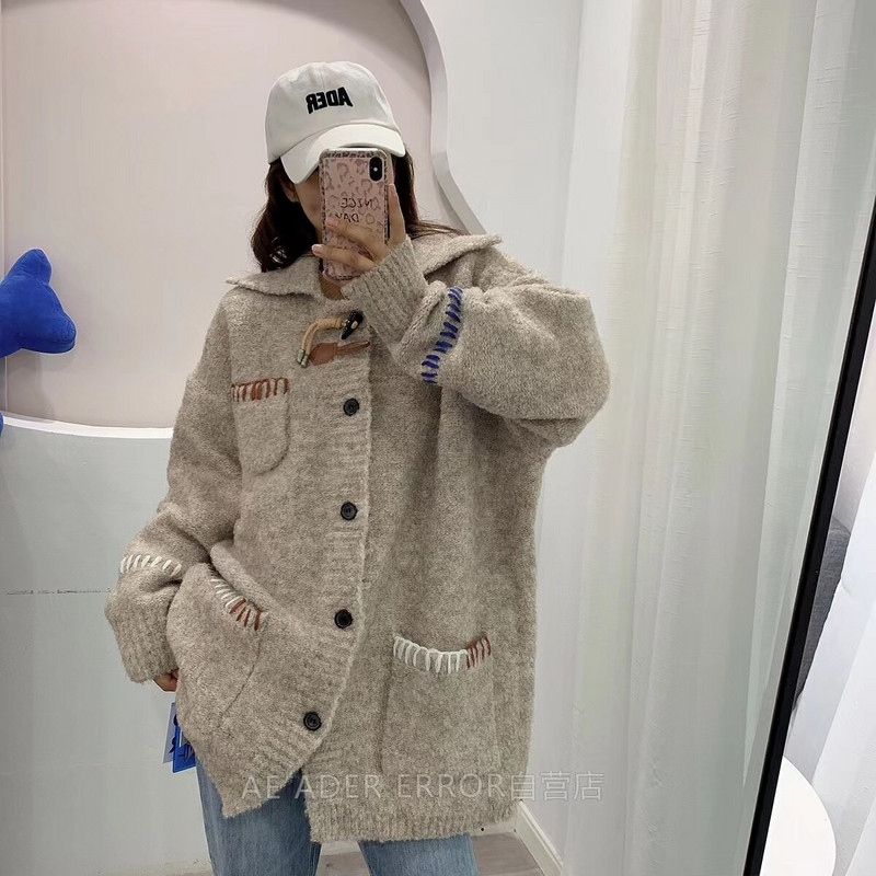 ADER ERROR 21 φθινόπωρο και χειμώνα νέα κορεάτικη έκδοση του απλού πέτο 1:1 patch κέντημα χαλαρό πλεκτό παλτό unisex