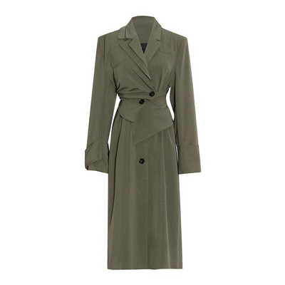 IEQJ Γαλλική καμπαρντίνα Γυναικεία σκούρα πράσινη ακανόνιστη ραφή μονόστηθος μακρυμάνικο αντιανεμικό 2022 Νέο φθινόπωρο 3W7074