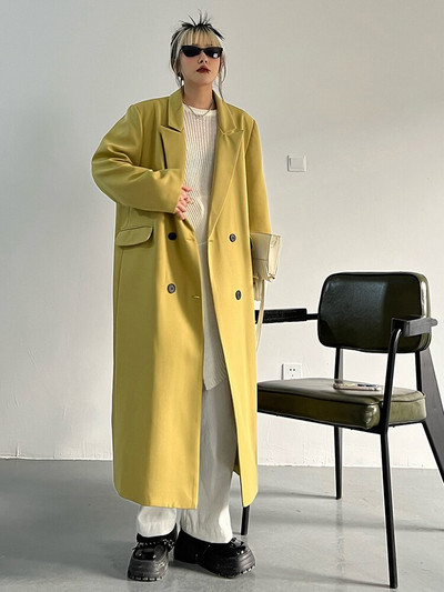 [EAM] Sieviešu brūns, liela izmēra, garas tranšeja, jauns atloks, garām piedurknēm, brīvi pieguļoša vējjaka, modes plūdmaiņas, 2022. gada pavasara rudens 1DF0079