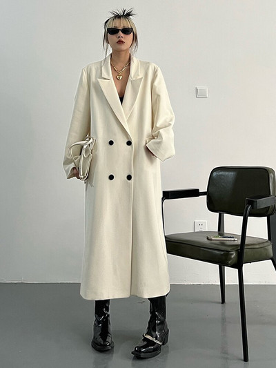 [EAM] Sieviešu brūns, liela izmēra, garas tranšeja, jauns atloks, garām piedurknēm, brīvi pieguļoša vējjaka, modes plūdmaiņas, 2022. gada pavasara rudens 1DF0079