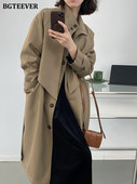 BGTEEVER Κομψές χειμερινές μακριές καμπαρντίνες Φθινοπωρινές παλτό με διπλό στήθος Γυναικείο αντιανεμικό 2021