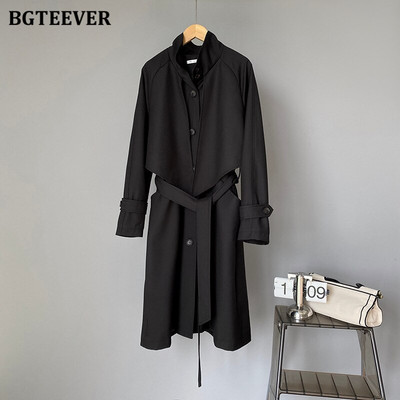 BGTEEVER Κομψές χειμερινές μακριές καμπαρντίνες Φθινοπωρινές παλτό με διπλό στήθος Γυναικείο αντιανεμικό 2021