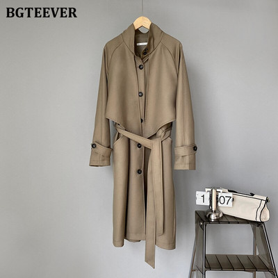 BGTEEVER Κομψές χειμερινές μακριές καμπαρντίνες Φθινοπωρινές παλτό με διπλό στήθος Γυναικείο αντιανεμικό 2021