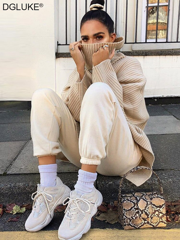 Ženski pulover s dolčevitom i dugim rukavima Pleteni preveliki pulover Ženski džemper kaki zima 2022.