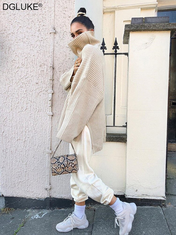 Ženski pulover s dolčevitom i dugim rukavima Pleteni preveliki pulover Ženski džemper kaki zima 2022.