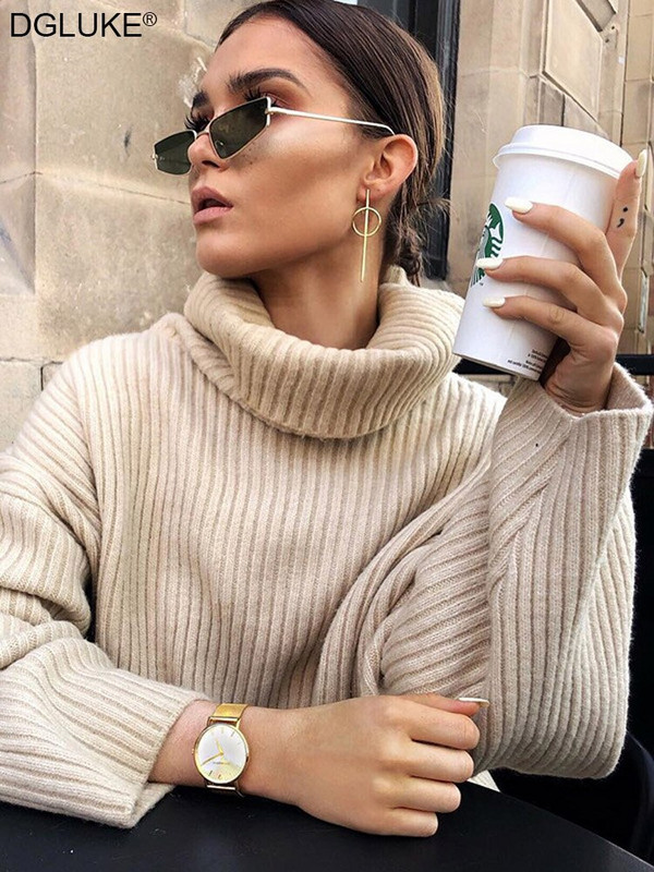 Ženski pulover s dolčevitom i dugim rukavima Pleteni preveliki pulover Ženski džemper kaki zima 2022.