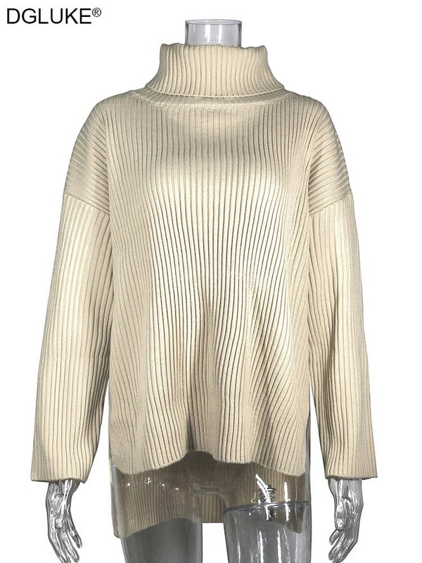 Ženski pulover s dolčevitom i dugim rukavima Pleteni preveliki pulover Ženski džemper kaki zima 2022.