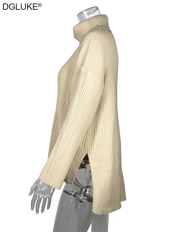 Ženski pulover s dolčevitom i dugim rukavima Pleteni preveliki pulover Ženski džemper kaki zima 2022.