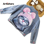 Tüdrukute teksajakk Ülerõivad Ühevärviline mantel Tüdrukutele Litritega jakk Tüdrukutele Kevad-sügis Lasteriided