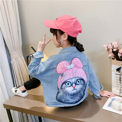 Tüdrukute teksajakk Ülerõivad Ühevärviline mantel Tüdrukutele Litritega jakk Tüdrukutele Kevad-sügis Lasteriided