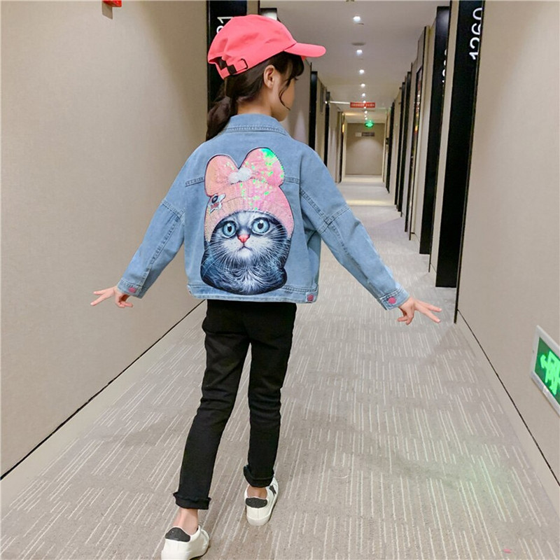 Tüdrukute teksajakk Ülerõivad Ühevärviline mantel Tüdrukutele Litritega jakk Tüdrukutele Kevad-sügis Lasteriided