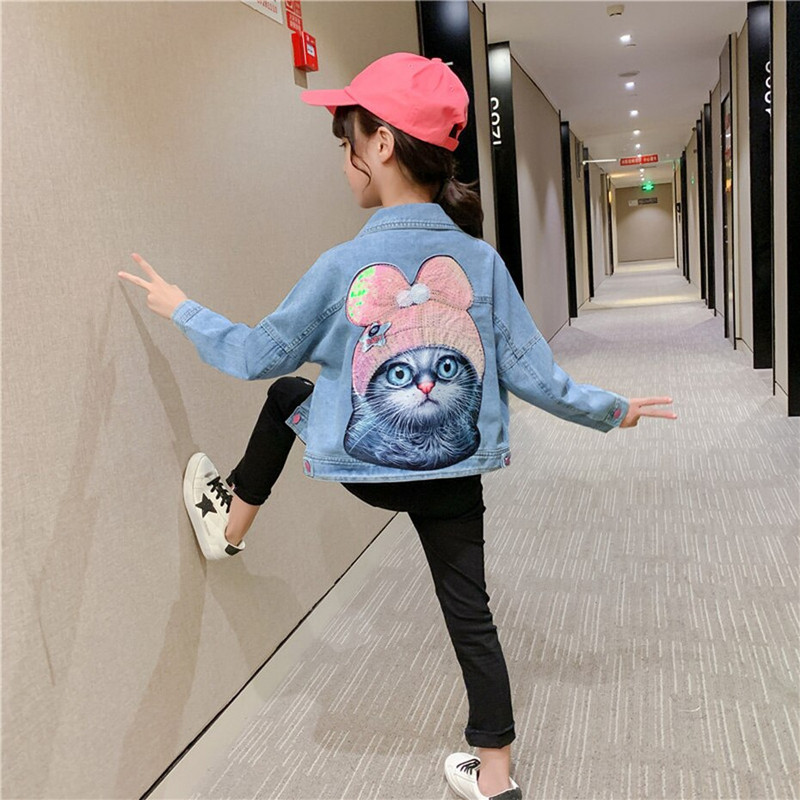 Tüdrukute teksajakk Ülerõivad Ühevärviline mantel Tüdrukutele Litritega jakk Tüdrukutele Kevad-sügis Lasteriided