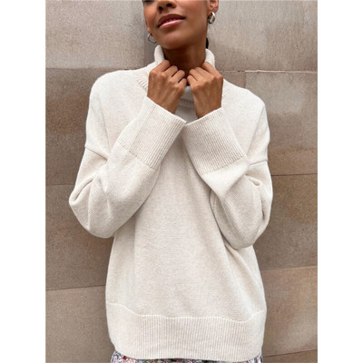 Νέο χαλαρό, περιστασιακό γυναικείο πουλόβερ με ψηλό λαιμό, μασίφ πλεκτό, χειμωνιάτικο ζεστό μακρυμάνικο πουλόβερ για γυναίκες