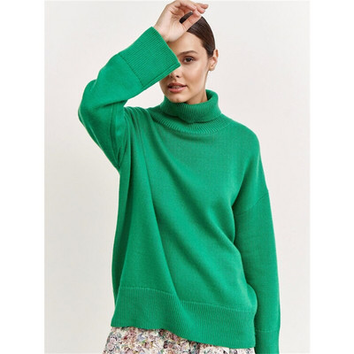 Νέο χαλαρό, περιστασιακό γυναικείο πουλόβερ με ψηλό λαιμό, μασίφ πλεκτό, χειμωνιάτικο ζεστό μακρυμάνικο πουλόβερ για γυναίκες