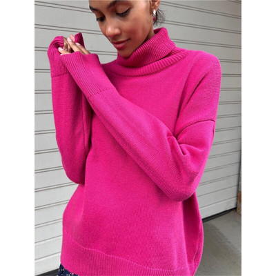 Νέο χαλαρό, περιστασιακό γυναικείο πουλόβερ με ψηλό λαιμό, μασίφ πλεκτό, χειμωνιάτικο ζεστό μακρυμάνικο πουλόβερ για γυναίκες