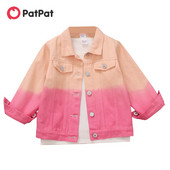 PatPat Toddler Girl Γλυκιά γραβάτα Βαμμένη Colorblock Γιακά Πέτο Τζιν Μπουφάν Φθινοπωρινό Χειμώνα Παιδικό Πανωφόρι Παιδικό Μπουφάν για παιδιά