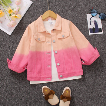 PatPat Toddler Girl Sweet Tie Dyed Colorblock Collar Collar Denim Jacket Есен Зима Детско горно облекло Яке за деца