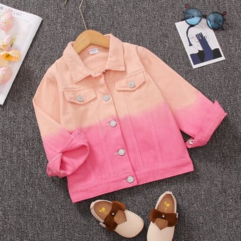 PatPat Toddler Girl Sweet Tie Dyed Colorblock Collar Collar Denim Jacket Есен Зима Детско горно облекло Яке за деца