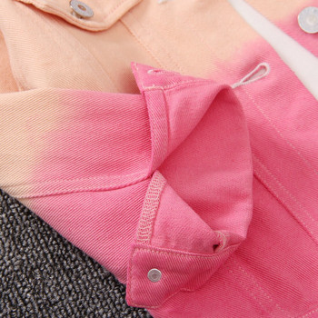 PatPat Toddler Girl Sweet Tie Dyed Colorblock Collar Collar Denim Jacket Есен Зима Детско горно облекло Яке за деца