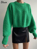 Κοντό Πλεκτό Πουλόβερ με λαιμόκοψη O 2022 Ψηλόμεση Λεπτό Ελαστικό Γυναικείο Φθινοπωρινό Χειμώνα Χοντρό Ζεστό Γυναικείο Μασίφ πουλόβερ