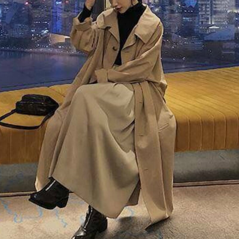 Ženski trenč kaput Univerzalni 3XL široki jednobojni dugi kaputi Chic Elegant Ležerna ulična odjeća Korejski stil Moda Harajuku Retro