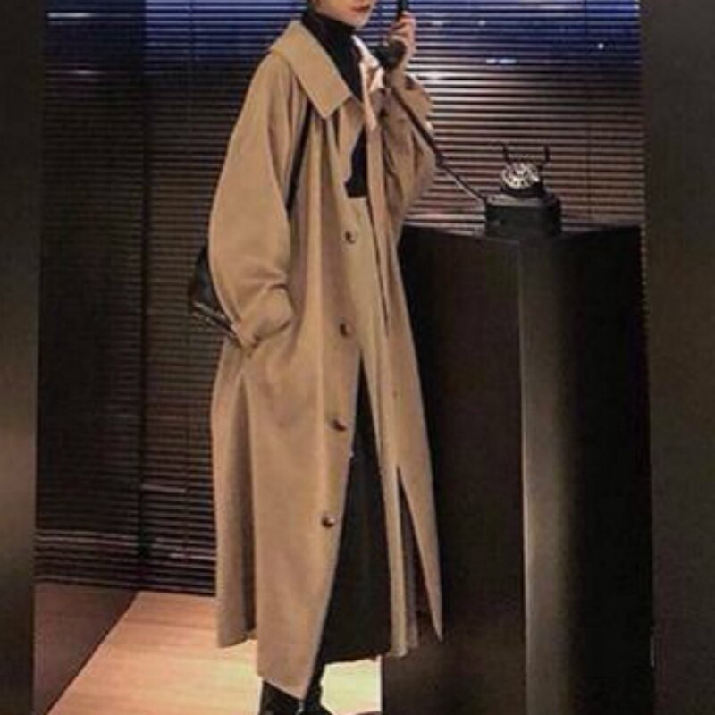 Ženski trenč kaput Univerzalni 3XL široki jednobojni dugi kaputi Chic Elegant Ležerna ulična odjeća Korejski stil Moda Harajuku Retro