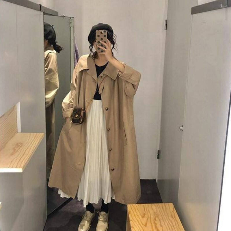 Ženski trenč kaput Univerzalni 3XL široki jednobojni dugi kaputi Chic Elegant Ležerna ulična odjeća Korejski stil Moda Harajuku Retro