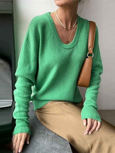 Γυναικεία πουλόβερ βασικού λαιμού 2022 Κομψά πλεκτά πουλόβερ σταθερής αισθητικής Φθινοπωρινό Χειμώνα Ζεστά Γυναικεία Vintage πλεκτά