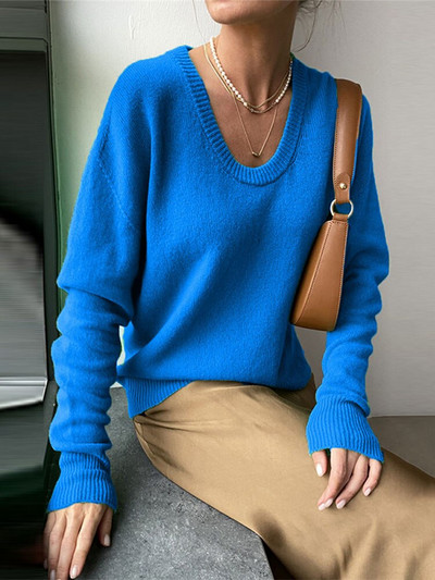 Γυναικεία πουλόβερ βασικού λαιμού 2022 Κομψά πλεκτά πουλόβερ σταθερής αισθητικής Φθινοπωρινό Χειμώνα Ζεστά Γυναικεία Vintage πλεκτά