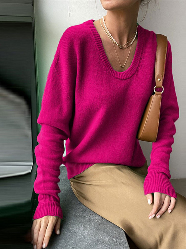 Γυναικεία πουλόβερ βασικού λαιμού 2022 Κομψά πλεκτά πουλόβερ σταθερής αισθητικής Φθινοπωρινό Χειμώνα Ζεστά Γυναικεία Vintage πλεκτά