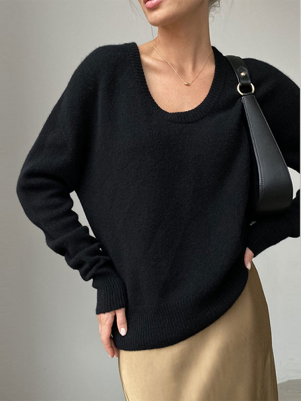 Γυναικεία πουλόβερ βασικού λαιμού 2022 Κομψά πλεκτά πουλόβερ σταθερής αισθητικής Φθινοπωρινό Χειμώνα Ζεστά Γυναικεία Vintage πλεκτά