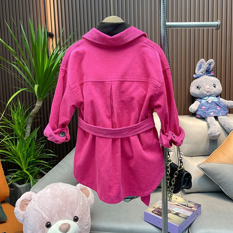 Fashion Baby Girl Κοτλέ πουκάμισο Μπουφάν μακρύ με ζώνη μέσης Παιδικό ανοιξιάτικο παλτό φθινοπώρου Βρεφικά ρούχα υψηλής ποιότητας 1-10Y