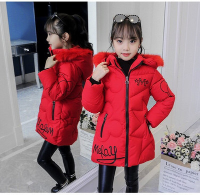 Bieza saglabāt siltumu ziemas meiteņu jaka liela izmēra lācis ar kapuci džemperis ar piedurknēm plīša virsdrēbes bērniem pusaudžu garais vējjaka mētelis