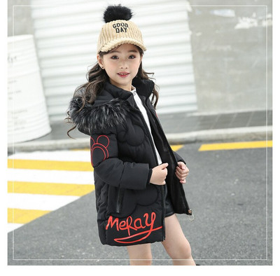 Bieza saglabāt siltumu ziemas meiteņu jaka liela izmēra lācis ar kapuci džemperis ar piedurknēm plīša virsdrēbes bērniem pusaudžu garais vējjaka mētelis