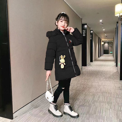 Bieza saglabāt siltumu ziemas meiteņu jaka liela izmēra lācis ar kapuci džemperis ar piedurknēm plīša virsdrēbes bērniem pusaudžu garais vējjaka mētelis