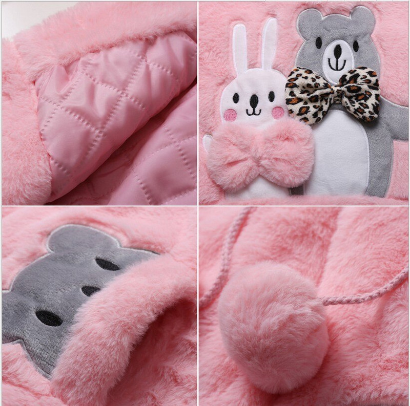 Bieza saglabāt siltumu ziemas meiteņu jaka liela izmēra lācis ar kapuci džemperis ar piedurknēm plīša virsdrēbes bērniem pusaudžu garais vējjaka mētelis