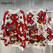 Neploe O Neck Plaid Kontrastkrāsas Garās Piedurknes Pull Femme Trikotāžas Pulovers Džemperis Y2k Stereo Little Pompon Ziemassvētku džemperi