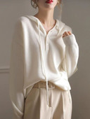 Γυναικείο πουλόβερ με λευκή κουκούλα Φθινοπωρινό Χειμωνιάτικο Νέο Πουλόβερ από 100% καθαρό μαλλί Κορεατική μόδα Χαλαρά πλεκτά μπλουζάκια για γυναίκες