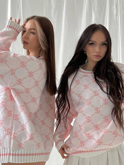 Sieviešu apdrukāti brīvi trikotāžas džemperi Sieviešu džemperi ar garām piedurknēm ar O veida kakla izgriezumu, 2022. gada rudens ziemas Sieviešu ielu apģērbi Trikotāžas izstrādājumi